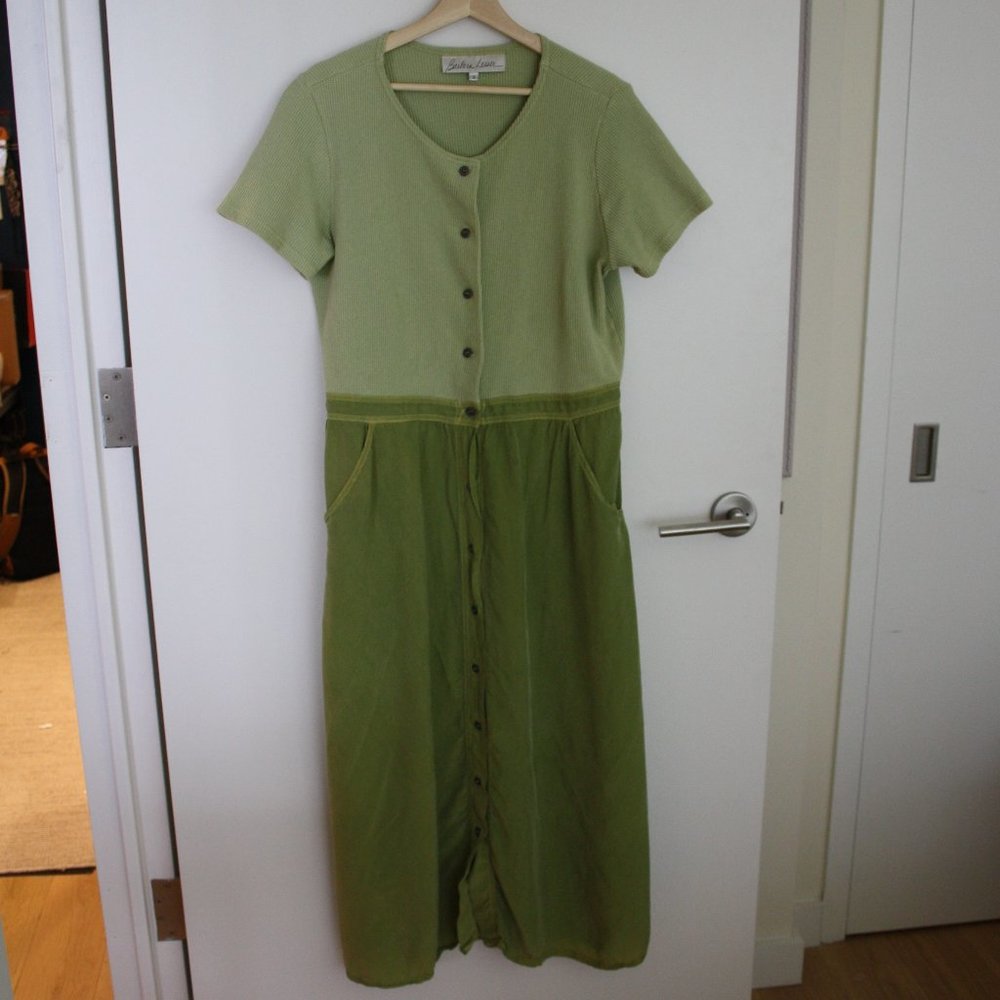 Vtg 90s boxy thermal top midi dress pastel green B